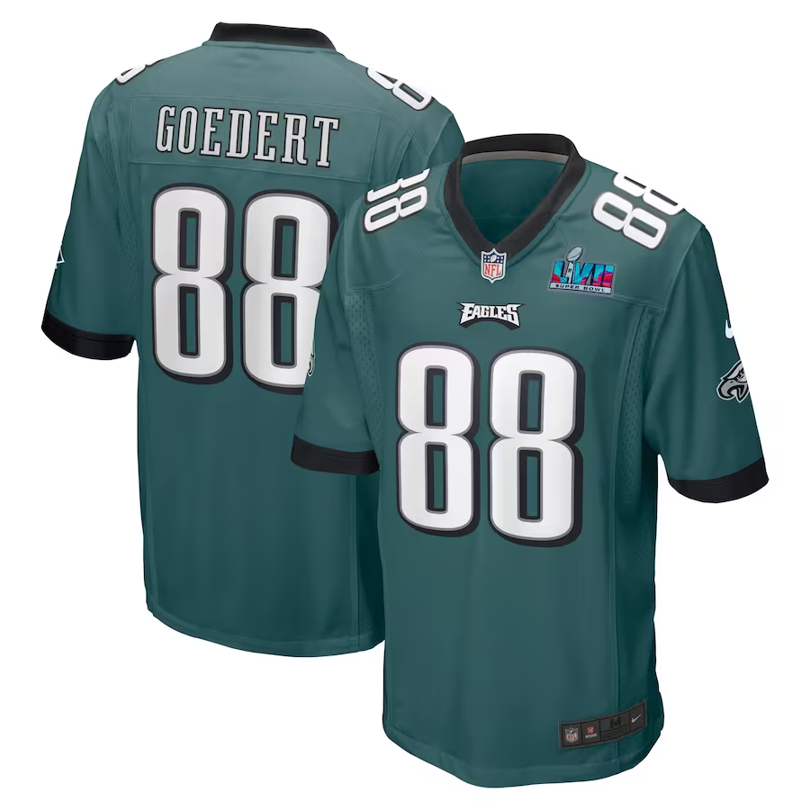 Men's Philadelphia Eagles Dallas Goedert #88 Midnight Green Super Bowl LVII Patch Jersey